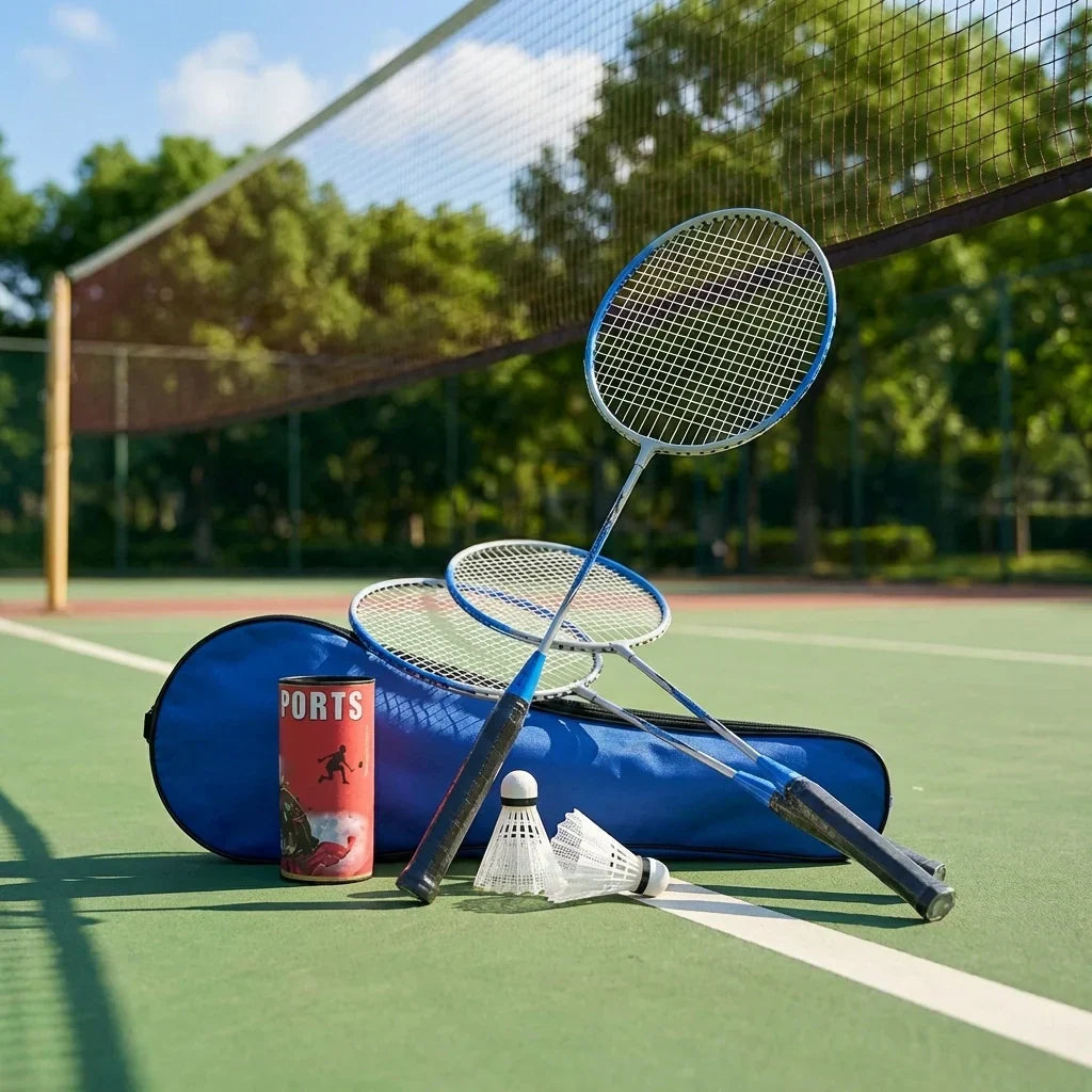 Badminton-Set mit 2 Schlägern und Federbällen -    Zorenza
