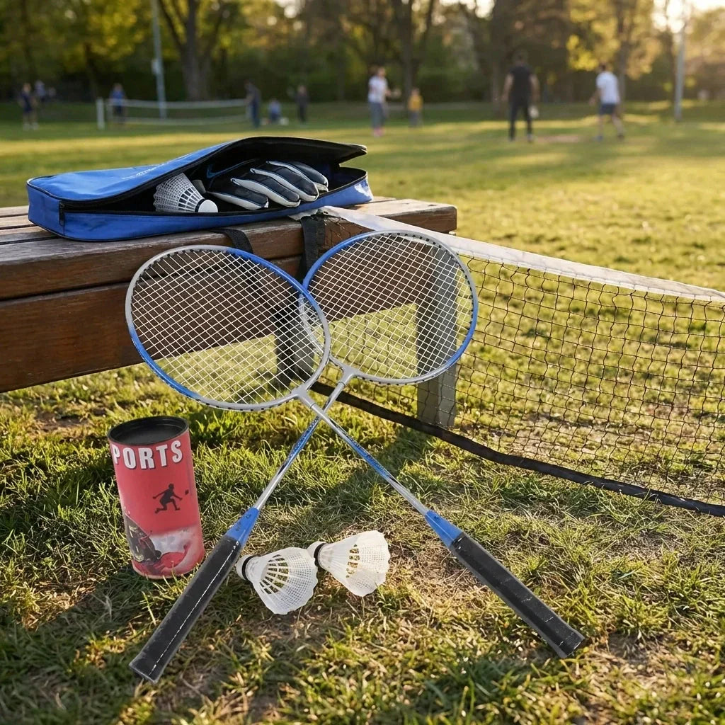 Badminton-Set mit 2 Schlägern und Federbällen -    Zorenza