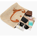 Strandtasche mit Lederhenkel und Quaste -    Zorenza
