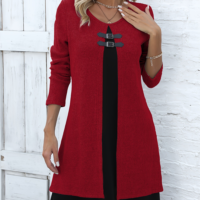Damen A-Linien-Kleid mit Kunstleder-Schnallen -    Zorenza