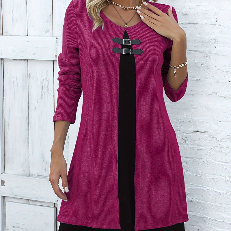 Damen A-Linien-Kleid mit Kunstleder-Schnallen -    Zorenza