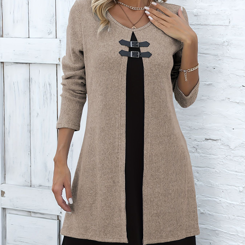 Damen A-Linien-Kleid mit Kunstleder-Schnallen -    Zorenza