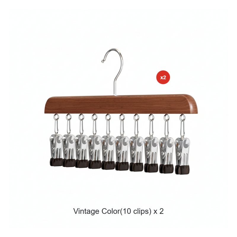 Kleiderbügel Holz drehbar mit Clips für Kleiderschrank-Organisation -    Zorenza