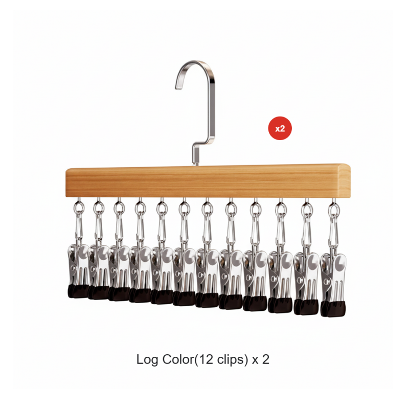 Kleiderbügel Holz drehbar mit Clips für Kleiderschrank-Organisation -    Zorenza