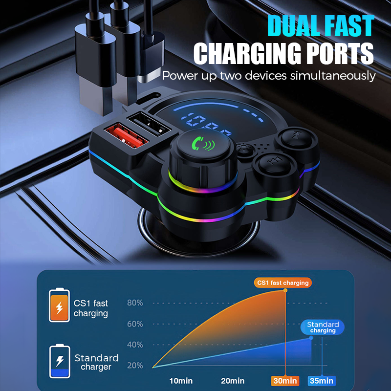 Auto FM Bluetooth-Transmitter mit 2 USB-Ladeanschlüssen -    Zorenza
