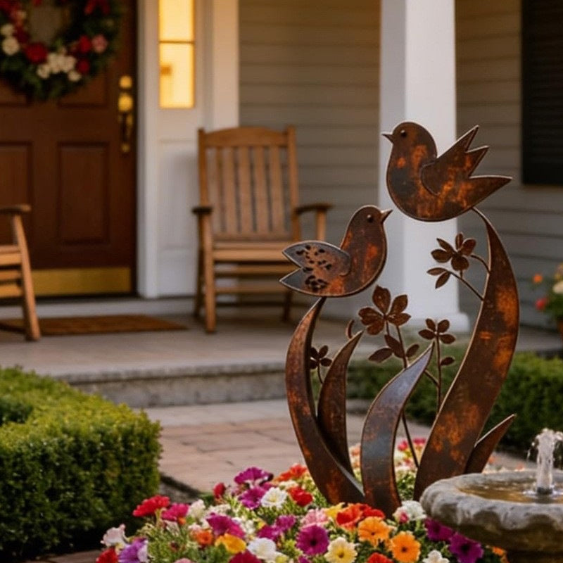 Garten-Dekostecker Metall mit Vogel- und Blütenmotiv -    Zorenza