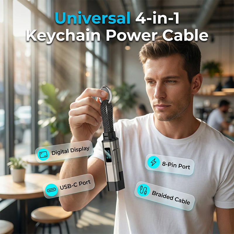 Ladekabel 4-in-1 mit Digital-Display und Schlüsselanhänger -    Zorenza