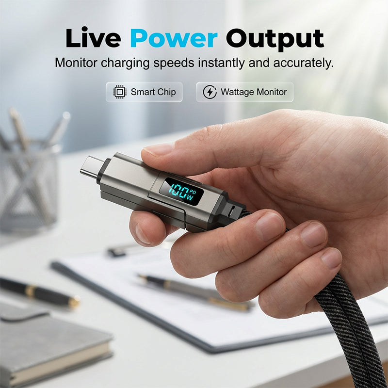 Ladekabel 4-in-1 mit Digital-Display und Schlüsselanhänger -    Zorenza