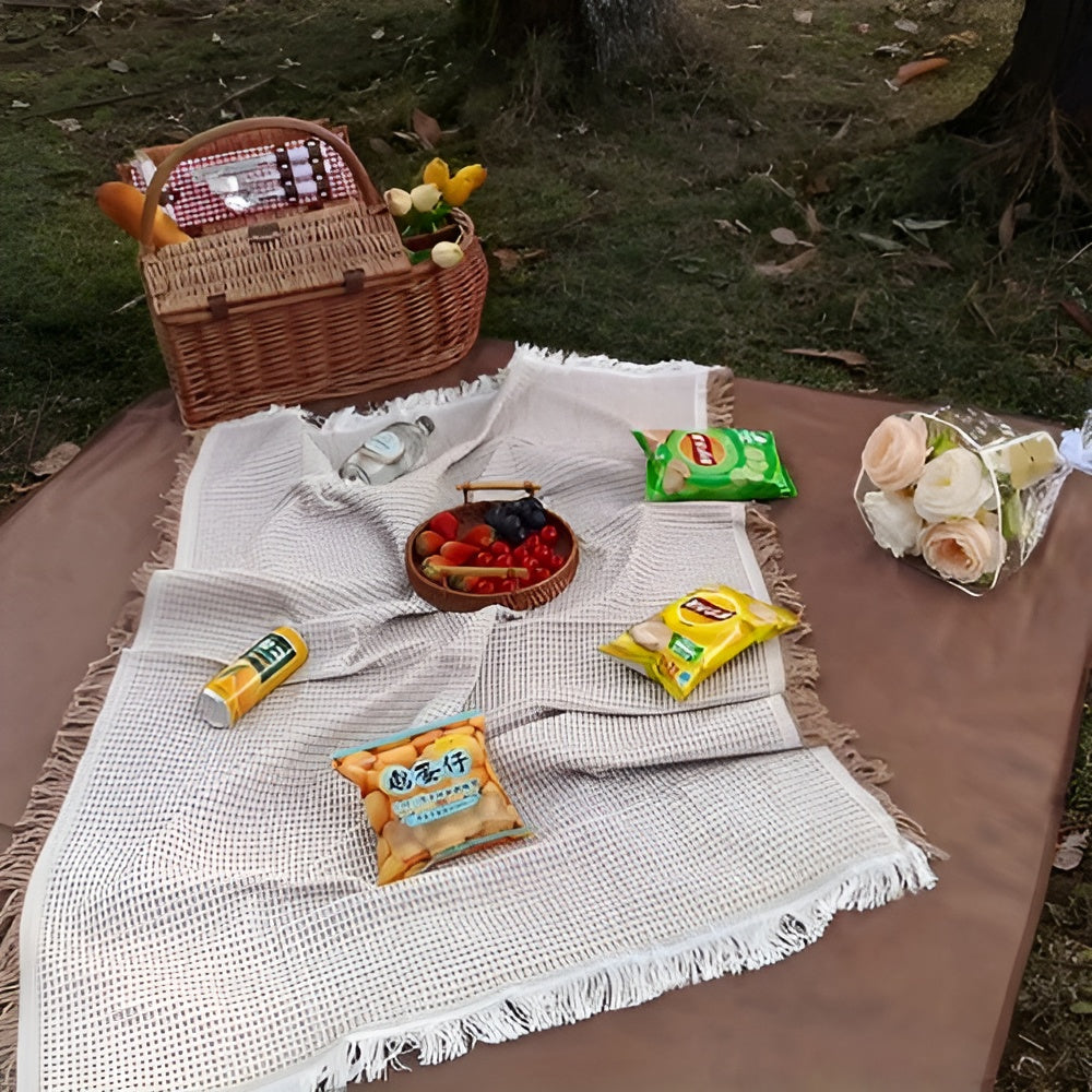 Picknickdecke mit Fransen – wasserdicht, 180 × 180 cm -    Zorenza