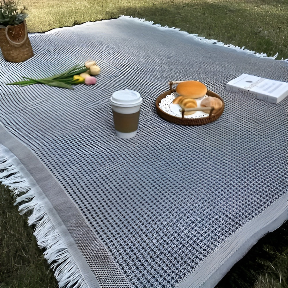 Picknickdecke mit Fransen – wasserdicht, 180 × 180 cm -    Zorenza
