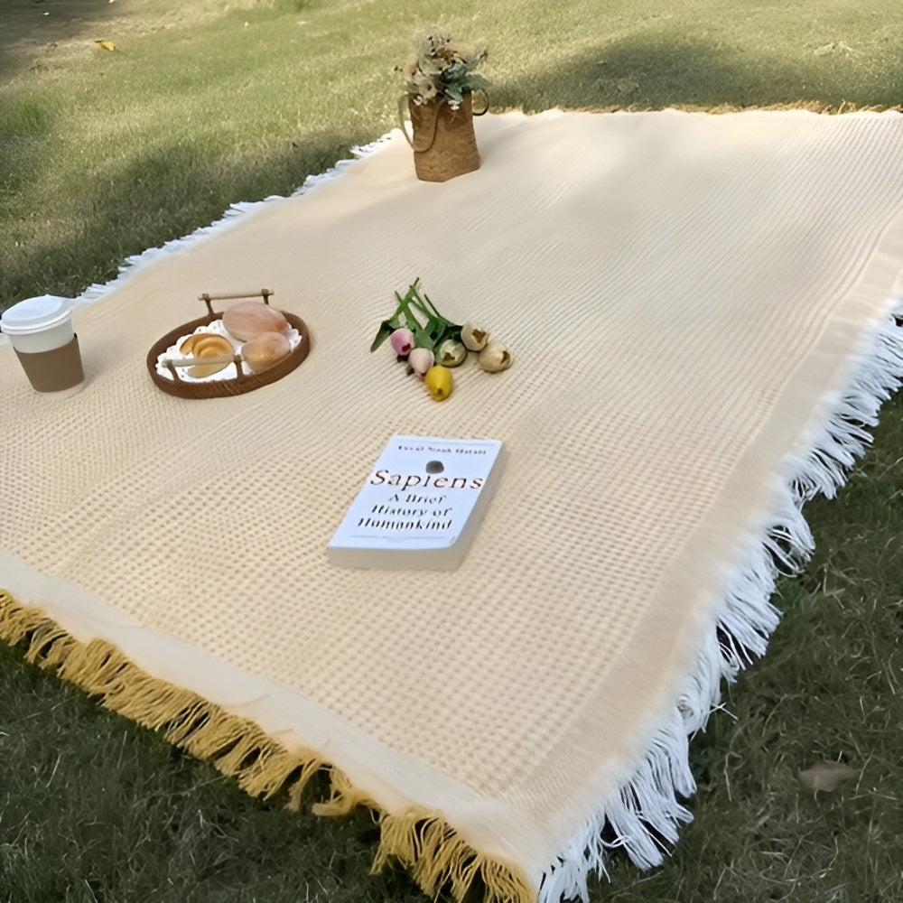 Picknickdecke mit Fransen – wasserdicht, 180 × 180 cm -    Zorenza