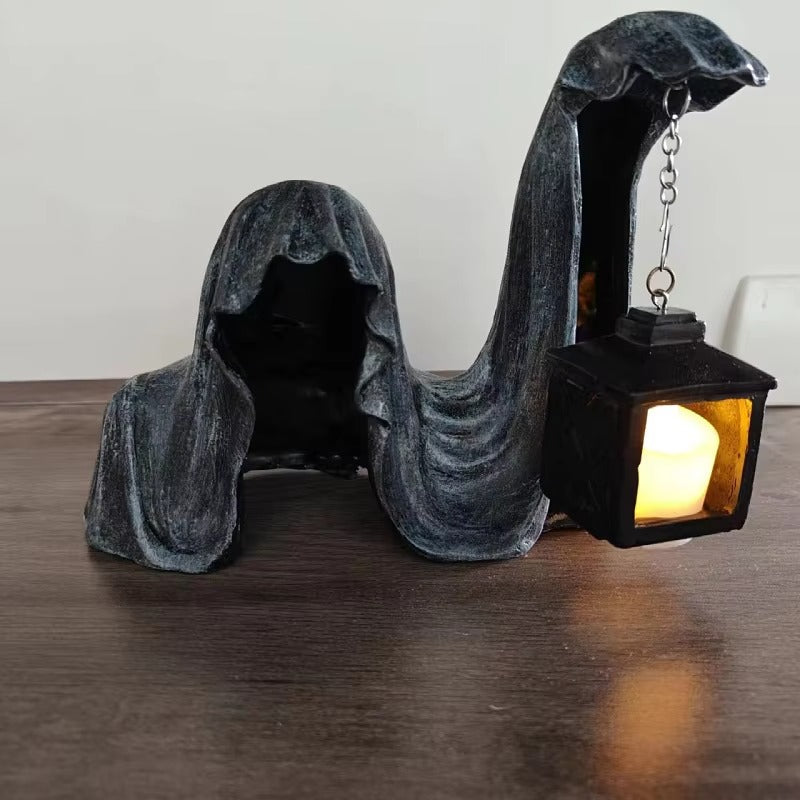 Geisterfigur mit Laterne Grau – Leuchtendes Halloween-Deko -    Zorenza