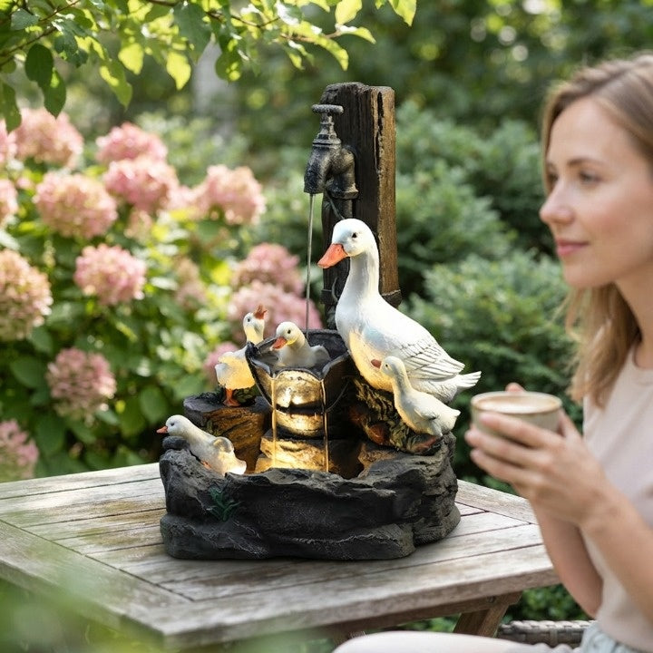 Solar-Tischbrunnen mit Tierfigur & LED-Beleuchtung – kompakt für Garten & Balkon -    Zorenza