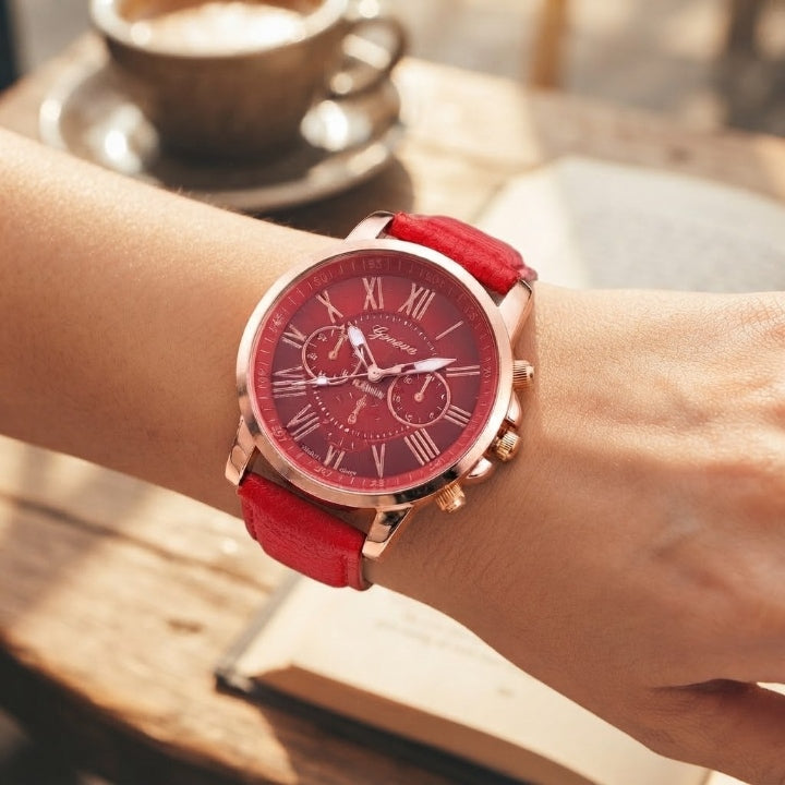 Damenuhr mit römischen Ziffern und Lederarmband, 42 mm, Datumsanzeige -    Zorenza